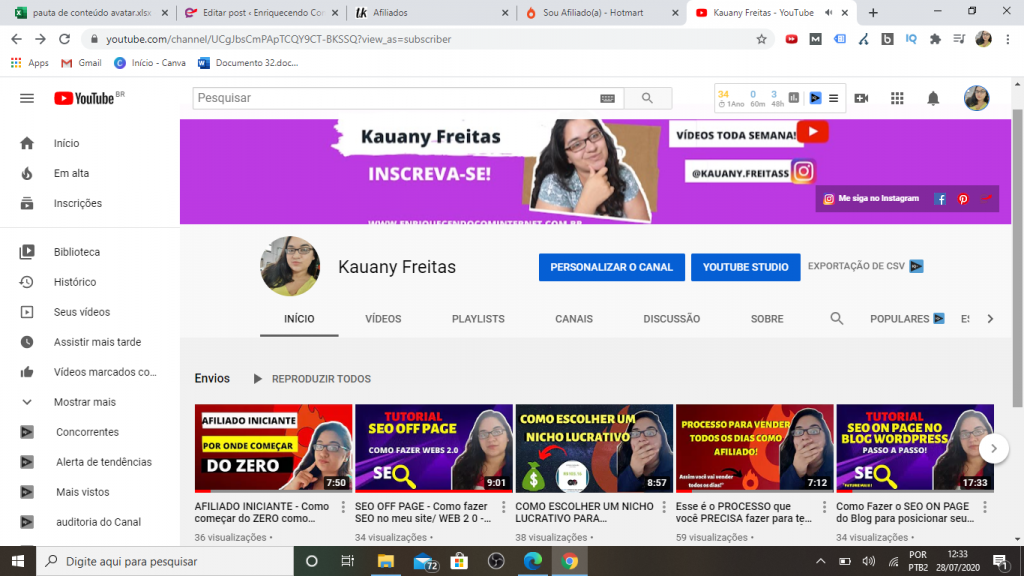 meu canal do youtube com o curso canal que vende